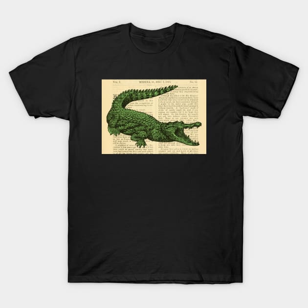 Vintage Pen and Ink Crocodile Illustration T-Shirt by Persona2